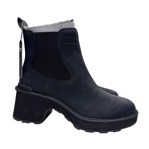 Sorel Hi Line Heel Chelsea Bootie Women's 12 Waterproof Leather Black Sea Salt - Picture 1 of 8